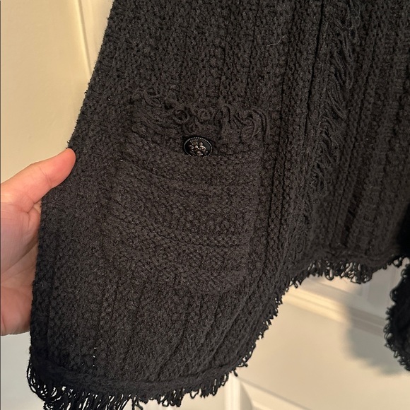 NWT J.Crew Textured Cableknit Open Sweater Jacket with Fringe in Black size XL - Picture 7 of 12